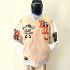 パンディエスタ　スタジアムジャンパー　ベージュ×白　L　　panda print stadium jumper
