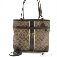 美品 COACH コーチ シグネチャー ハンド トート バッグ PVC レザー ブラウン レディース ブランド 鞄 かばん ミラー付き co2