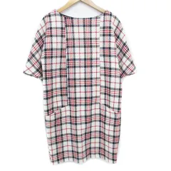 ザラ ベーシック ZARA BASIC ワンピース ひざ丈 五分袖 ドルマンスリーブ ボートネック チェック柄 マルチカラー ウール混 XS 白 紺 ホワイト ネイビー /FF28