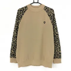 【新品】パーリーゲイツ セーター ライトブラウン×黒 袖レオパード ニット メンズ 6(XL) ゴルフウェア PEARLY GATES