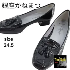 【美品】銀座かねまつ　GINZA Kanematsu エナメルパンプス ブラック 24 1/2  24.5cm タッセル付き レディース
