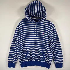 古着 ポロ・ラルフローレン POLO RALPH LAUREN パーカー スウェット プルオーバー  ワンポイントロゴ刺繍 ボーダー XXL  ブルー メンズ