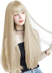Madrugada(マドルガーダ) ウィッグ ロング ストレート ロングウィッグ 自然 ふかし加工 かつら コスプレ 撮影 原宿系 ロリータ 小顔 耐熱 wig 櫛 ネット付き 3点セット S773(ゴールド,  フリーサイズ)