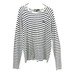 エクストララージ ワッフル素材 ボーダー柄 長袖 Tシャツ L 白×黒 XLARGE ロゴ刺繍 メンズ 【中古】  【230331】