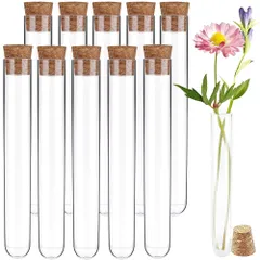 新品 試験管 プラスチック 容器 10本セット ストレージコンテナ コルクストッパー付き 透明なデザイン ラウンドベース 多用途 サンプル保存 花試験管 植物の栽培 ギフト装飾 DIY研究 軽量 保存容器 16x150mm 20ML コルク付試験管 試験管セッ