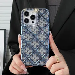 SakananaiPhone16ケース可愛い韓国花柄立体ラインストーンクリアオシャレキラキラ透明ダイヤモンドクリアケース持ちやすい人気薄型軽量ストラップホール付きアイフォン16カバー(iPhone16ブル…