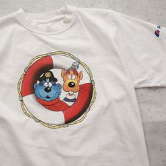 90s 90年代 キャプテン・ブルーベア ポストバンク キャラクター イラスト Tシャツ プリント バックプリント Mサイズ ホワイト 白 古着 【UR-0524】