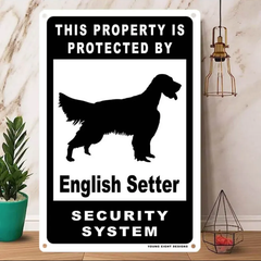 雑貨【English Setter/イングリッシュ・セター】  Dog ドッグ  犬    メタルポスタ―　Security  セキュリティー 警告  ヤードサイン メタルプレート  ブリキ看板  -133