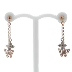 K10PG ピンクゴールド ピアス ダイヤモンド 0.11/0.11ct 蝶 花 バタフライ フラワー スウィング【新品仕上済】【zz】【中古】