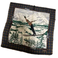 美品 90’S RALPH LAUREN ラルフローレン ヴィンテージ スキープリント チェック 大判スカーフ ブラウン レディース 古着 中古 USED