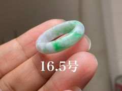L11-120 美品 白底陽緑 16.5号 ミャンマー産天然 A貨 本翡翠 くりぬき リング
