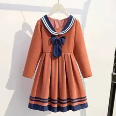 セーラー襟 セーターニット ワンピース キッズ 長袖 秋冬 セーラー襟 セーターロングワンピース リボンタイ 女の子 女児 子ども ジュニア フォーマル 可愛い お出かけ イギリス風 フォーマル 切り#llx118