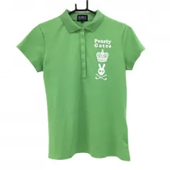 【超美品】パーリーゲイツ 半袖ポロシャツ ライトグリーン×白 スカルラビット スナップボタン レディース 2(L) ゴルフウェア PEARLY GATES