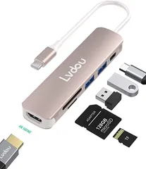 lvdou 互換品USB C ハブ アダプタ 6-in-1 マルチポート Type-C 85W PD充電 4K HDMI Micro SD / SDカードリーダー USB-C 交換アダプタ(Rose Gold)