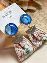 506≫アルコールインクアート【nara】2wayインド刺繍リボンタッセルピアス