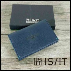 新品 定価9,900円 IS/IT イズイット カード&名刺入れ スリムタイプ 紺 山羊革ｘ牛革製 カラーコントラスト メンズ 箱付き
