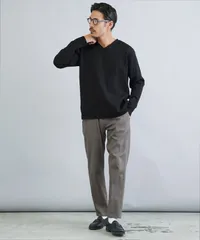 新品 未使用 JIGGYS SHOP(ジギーズショップ)ワイドリブVネックニットセーター 217751 ブラック