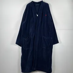 古着 ポロ・ラルフローレン POLO RALPH LAUREN 長袖 ガウン・ルームローブコート ロング ワンポイント パイル タオル地 バスローブ S/M  ネイビー メンズ