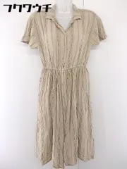 ◇ AZUL BY MOUSSY アズール バイマウジー ストライプ 半袖 膝下丈 ワンピース サイズM ベージュ ネイビー系 レディース  【中古】 【1108040000741】のサムネイル