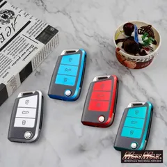 フォルクスワーゲン専用 レザー調 TYPE B 3ボタン式 TPUソフト スマートキーケース 各色