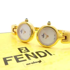 FENDI ダブルフェイス 620L デュアルタイム 2タイムゾーン GP シェル文字盤※ バングル クォーツ 箱付 フェンディ ◆送料込◆質屋-11100