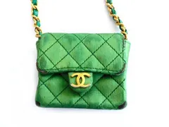 4 シャネル ■ ミニミニショルダーポシェット サテン グリーン バッグ マトラッセ 1番台 ヴィンテージ 使用感あり CHANEL □6E ム100