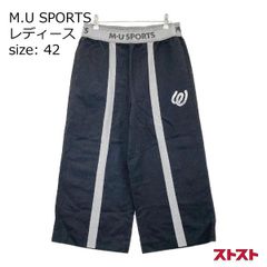 M.U SPORTS エムユースポーツ 麻混 ストレッチパンツ ワイド ブラック系 42 [240101042307]