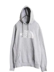 【お得なクーポン配布中!】 ノースフェイス プリント スウェット フード パーカー メンズ M 古着 The North Face プルオーバー 裏起毛 トレーナー アウトドア 薄手 灰