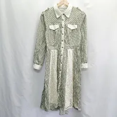 ◇ axes femme レース ストライプ柄 長袖 ロング丈 ワンピース サイズF ベージュ グリーン レディース E  【1407180048218】