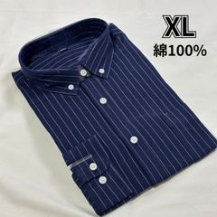 藍色ピンストライプ ボタンダウンシャツコットンシャツ XL（日本L相当）カジュアル＆ビジネス対応
