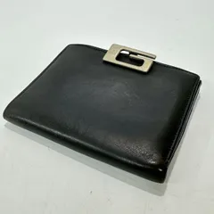 ★M7 GUCCI グッチ レザー 折りたたみ財布 二つ折り 留め具金具 Gロゴ Gクリップ 無地 ブラック メンズ ユニセックス 財布 ウォレット