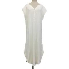 ニコアンド Niko and.. ワンピース Iライン ロング ヘンリーネック ワッフル 無地 フレンチスリーブ 白 ホワイト