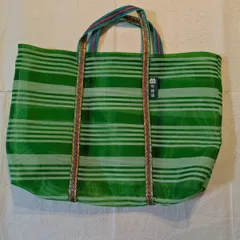 台湾製　漁師網製バッグ　Lサイズ　グリーン×ホワイト