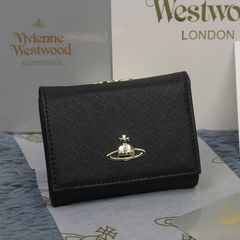 新品  美品 Vivienne Westwood ヴィヴィアンウエストウッド 財布  カード入れ　小銭入れ　レディース　可愛いウォレット　金入れ　折りたたみ財布　13106　ブラック　三つ折りたたみ財布　クロスグレインレザー
