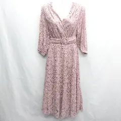 ◇ ◎ ⊇ Every very nice claup エブリィベリー 花柄 七分袖 膝下丈 ワンピース サイズF ピンク系 レディース E  【1408220040643】