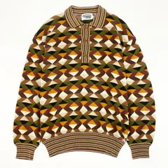 14f12 MISSONI ミッソーニ 幾何学 長袖 サマーニットポロシャツ M 茶系 プルオーバー イタリア製 紳士服のサムネイル