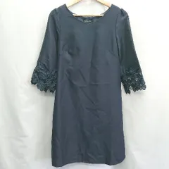 ◇ POURVOUS　七分袖 膝丈 ワンピース サイズL ネイビー レディース E  【1407180048225】