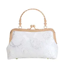 [Electric Circus] パーティーバッグ ハンドバッグ 2way がま口 フォーマル バッグ クラッチバッグ 手提げ 結婚式 着物 (ホワイトシルバー) かっこいい かわいい おしゃれ プレゼント 大人 女性 レディース 人気 [ホワイトシルバー]