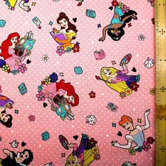 約108×40 7921 ディズニー プリンセス （ オレンジピンク系 ドット柄 ) キャラクター 生地 布 キャラクター生地 キャラクター 生地 布 男の子 女の子 入園 入学