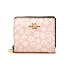 コーチ COACH スナップ ウォレット ウィズ グラフィック ディッチー PVC / スムース レザー フローラルプリント / 花柄 CA782 二つ折り財布 ラウンドファスナー ミディアムウォレット Cチャーム ピンク / ホワイト 中古 mba22023
