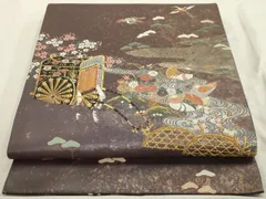 平和屋着物◎六通太鼓柄袋帯　唐織　松竹梅　御所車花鳥文　青銅箔　金銀糸　正絹　逸品　AAAU5102sx
