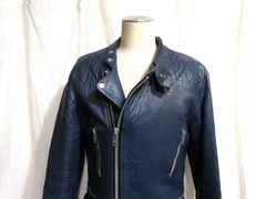 英国製シープスキン ビンテージUKライダース 実寸身幅54～55cm RealLeathers ロンジャン 青ジャン ブルーレザー パテッド
