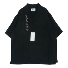 KUON クオン 115SH111800 Sashiko Camp Collar Shirt  刺し子 オープンカラー レーヨン 半袖 シャツ ブラック系 M【極上美品】【中古】