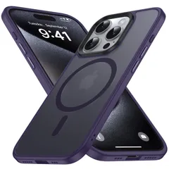 2:マグネット式 iPhone 15 Pro Max 用 ケース [MagSafe 対応] [半透明マット] [指紋防止] [米軍MIL規格耐衝撃] ソフトシリコンバンパー付きエレガントなハイブリッドハードケース アイフォーン15pro max 用 パープル