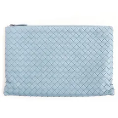 美品□BOTTEGA VENETA/ボッテガヴェネタ　イントレチャート　レザーポーチ/クラッチバッグ/小物入れ　ライトブルー系　イタリア製　メンズのサムネイル