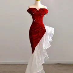 1着のみ早い者勝ち 人気 フリルがオシャレなオフショルドレス