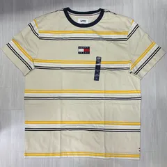USAモデル TOMMY HILFIGER トミージーンズ TJ ストライプ バッジロゴTシャツ Oatmeal (R4F-5)