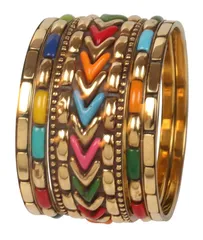 【在庫処分】5 ブレスレット。 バングル Kada ジュエリー デザイナー ラック入り マルチカラー 個セット。女性向けのゴールドトーン。 ファッション ボヘミアン 巧みに手作りされたトライバル ボリウッド インディアン 新しい！タッチストーン