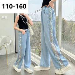 デニムパンツ 女の子 夏物 子供服 こども服 キッズ パンツ ジーンズ ジーパン カジュアル ズボン ボトムス 透け感 デニムパンツキッズ 刺しゅう 動きやすい 楽ちん ウエストゴム オールシーズン ゆったり KTGA035(110-160)