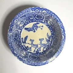 明治時代　印判　染付大鉢 染付印判なます皿 明治 鶴/ Meal bowl 15cm/Crane/19c./Japan